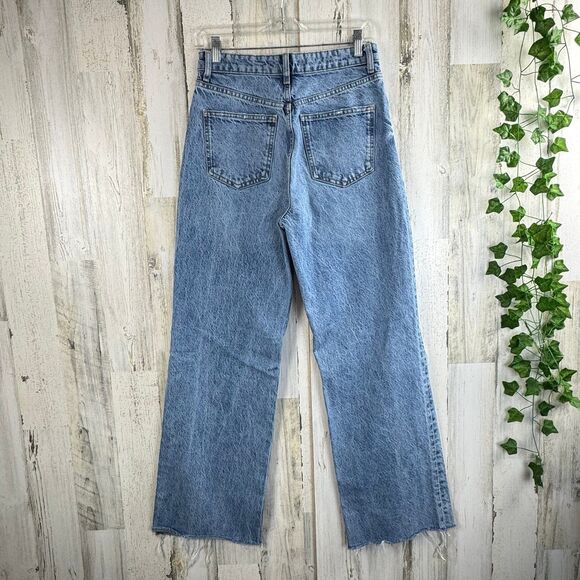 ZARA Jeans Womens 6 Blue High Rise Straight Leg Raw Hem Essential 90's Mom Jeans - Picture 2 of 8